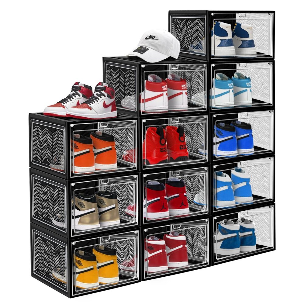 Shoe Storage Boxes with Hard & Thick Plastic Board boxes Clear Plastic Stackabl